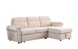 Ashton Beige Velvet Fabric Reversible Sleeper Sectional Sofa Chaise