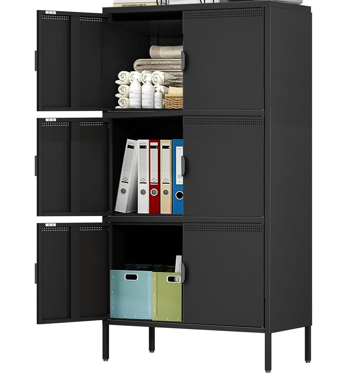 Metal Locker Storage Cabinet with 6 Doors and 4 Shelves，56.6" Tall Steel Office Storage