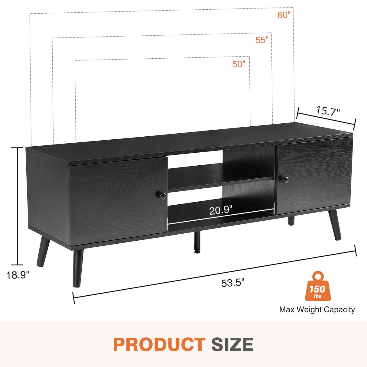 TV Stand for 55 60 inch TV, Modern Mid Century Entertainment Center with Storage,