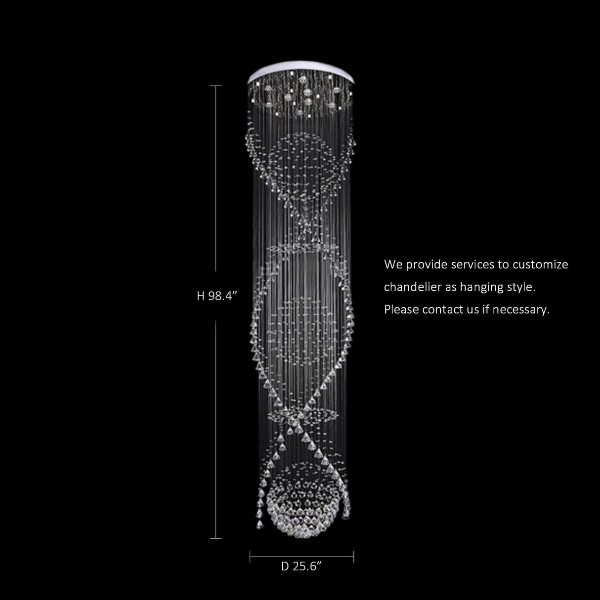 Crystal Chandelier Modern Spectacular Spiral Raindrop Luxury Flush Mount Long Chandelier