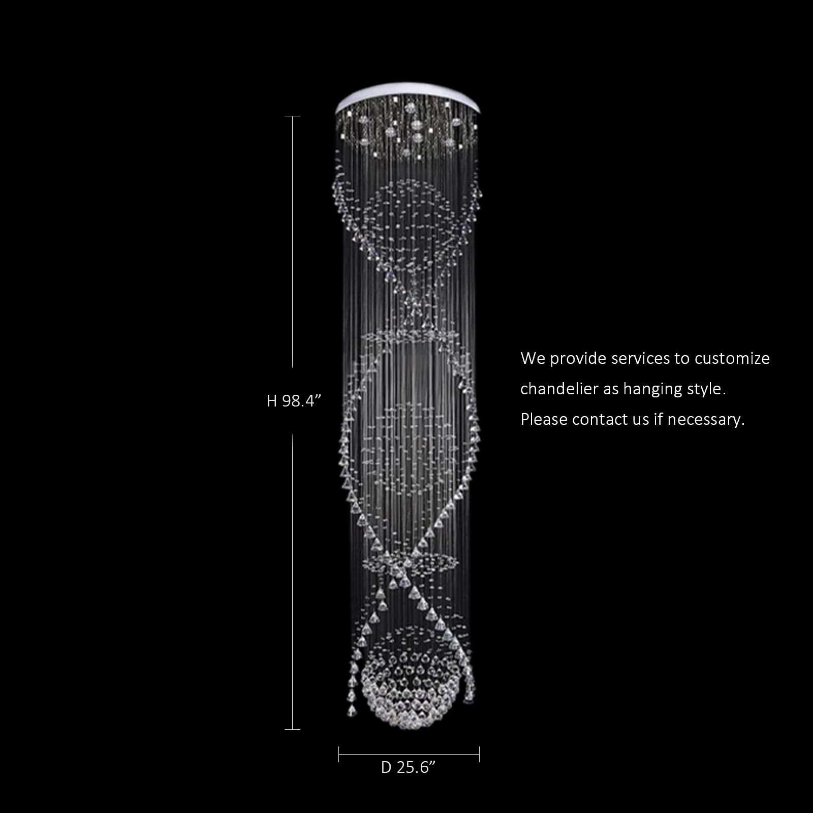 Crystal Chandelier Modern Spectacular Spiral Raindrop Luxury Flush Mount Long Chandelier