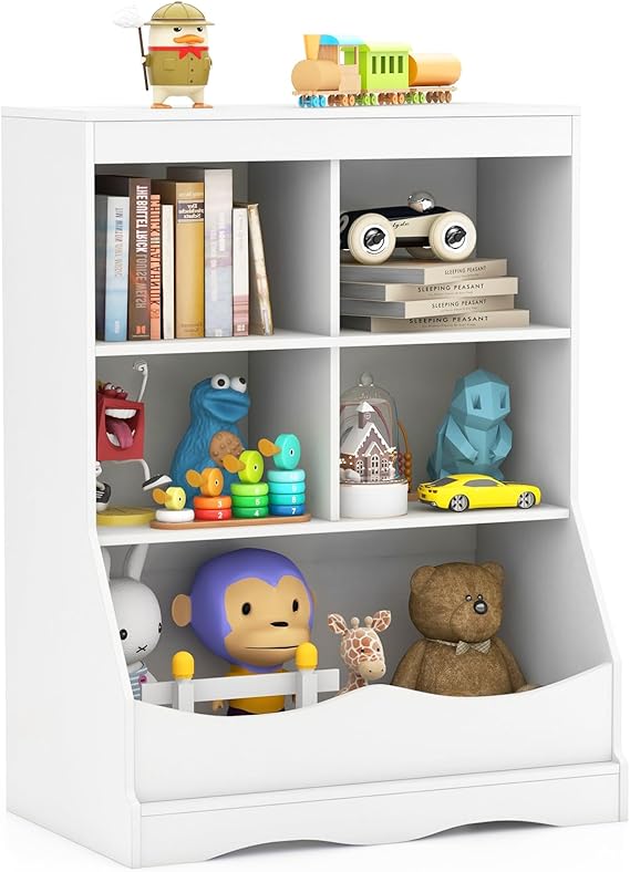 Toy Storage Organizer with Bookcase, 5-Cubby Children Bookshelf Toy Storage Cabinet