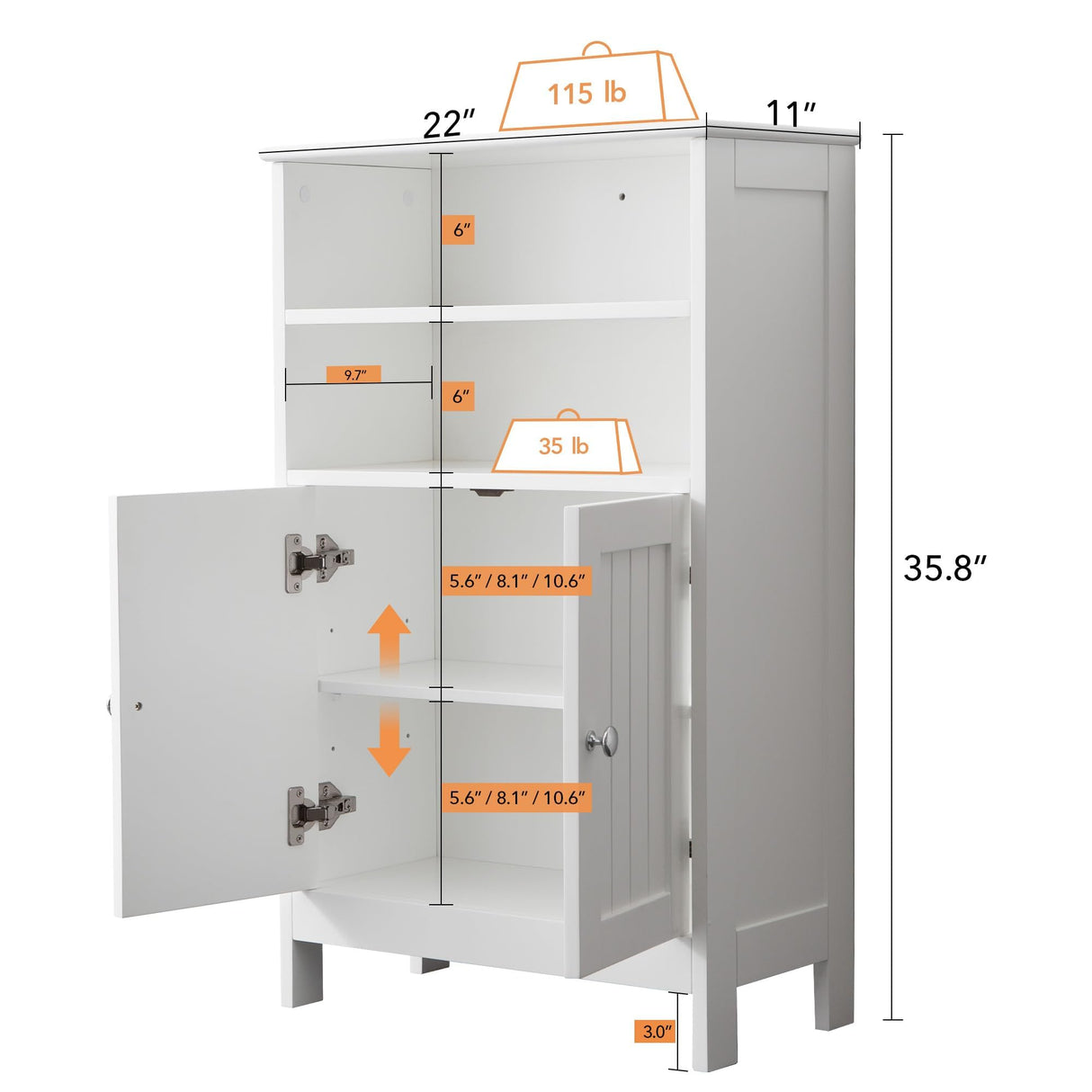 Bathroom Floor Cabinet，Laundry Room Cabinets，22 x 35 Inch Kitchen Storage Cabinet