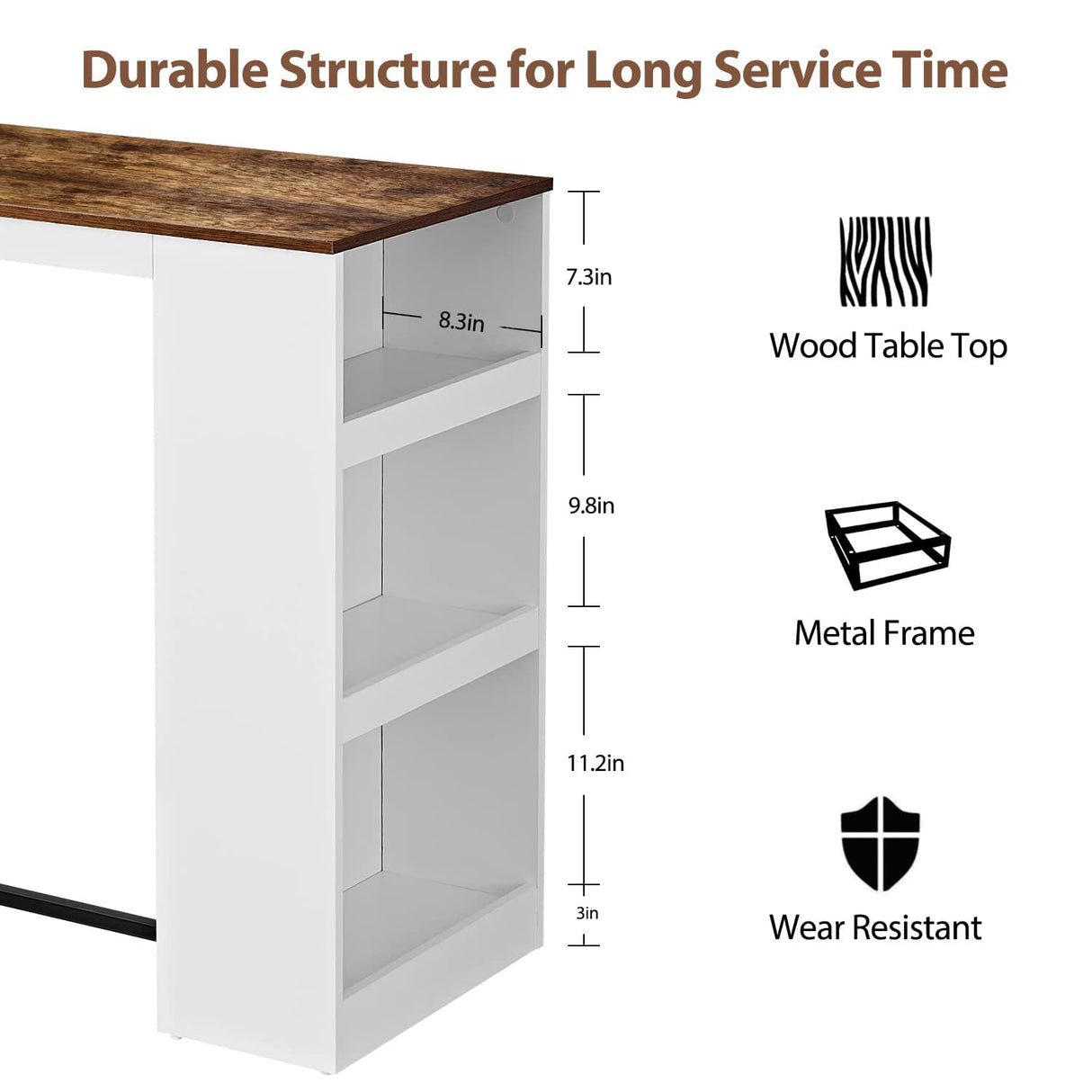 3-Piece Counter Height Dining Table Set with Storage Shelves