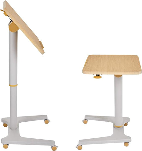 Cordless Auto-Lifting Small Standing Desk, Tiltable Desktop from 0 to 90 Degrees, Rolling with Casters, Adjustable Height 30.3'' to 47.6'', Desktop Size 26.8'' by 20.5'', Color White Oak