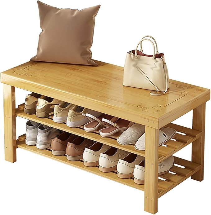 Bamboo Shoe Bench, Hallway Shoe Rack Storage Organiser
