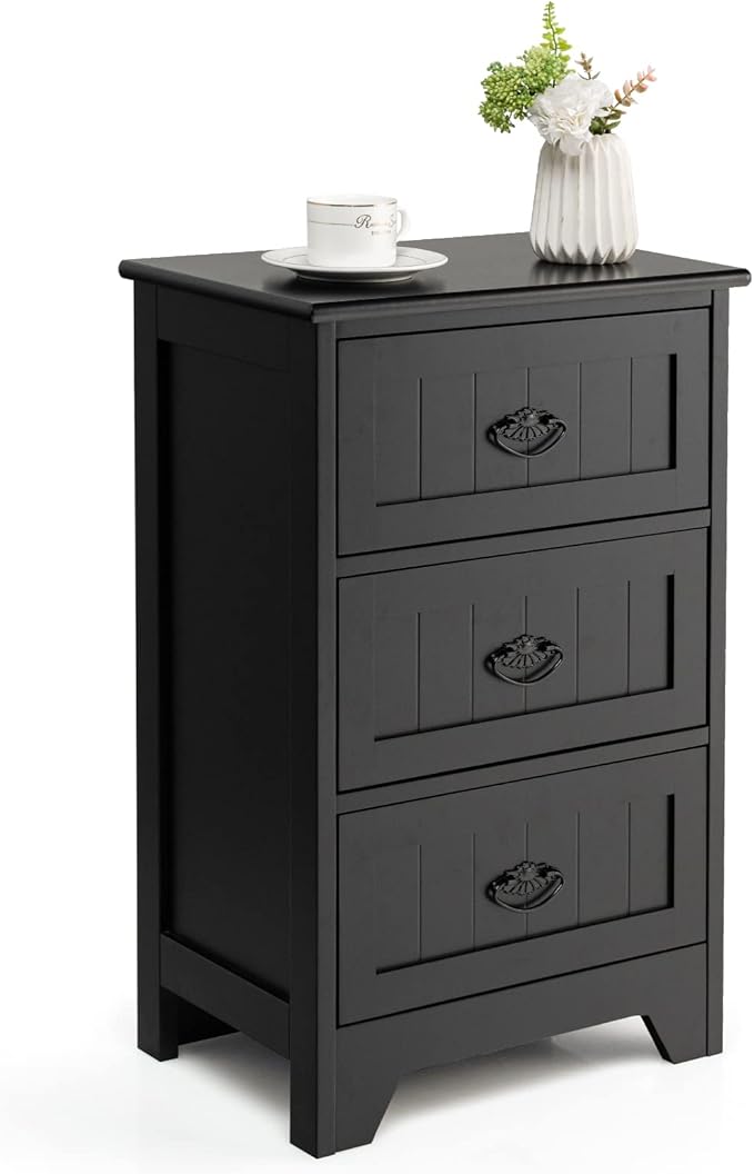 Nightstand with 3 Drawers, Set of 2 Bedside Table with Exquisite Metal Handles