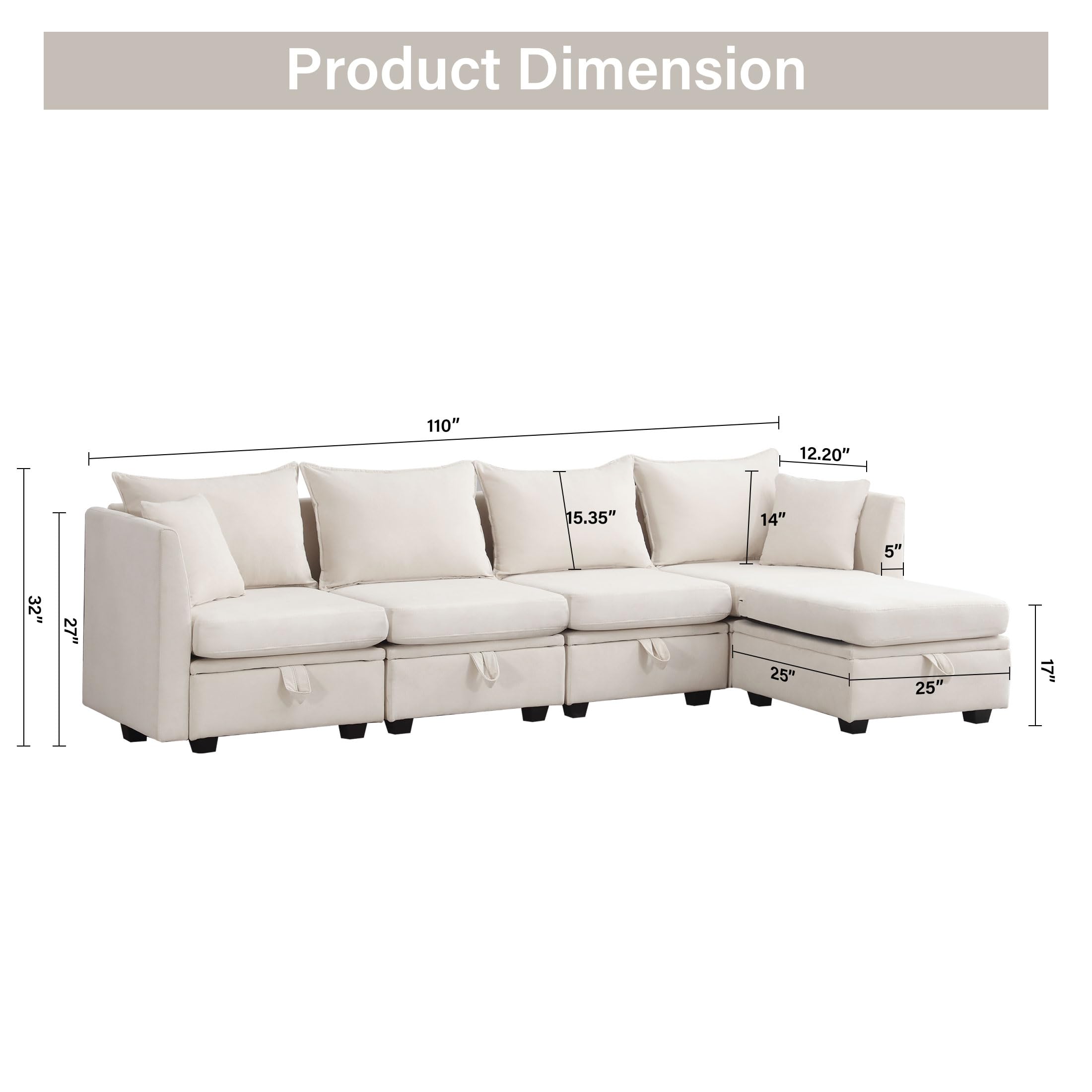 Modular Sectional Sofa, Convertible L Shaped Sofa Couch with Storage