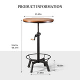 33.5-39.4 Inch Tall Industrial Bar Table-Adjustable Bar Height Bistro Whiskey Pub Table