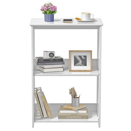 3-Tier End Table Nightstand White, Narrow Side Table with Storage Shelf