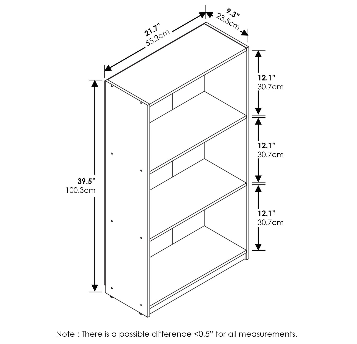Furinno Basic 3-Tier Bookcase Storage Shelves, French Oak Grey