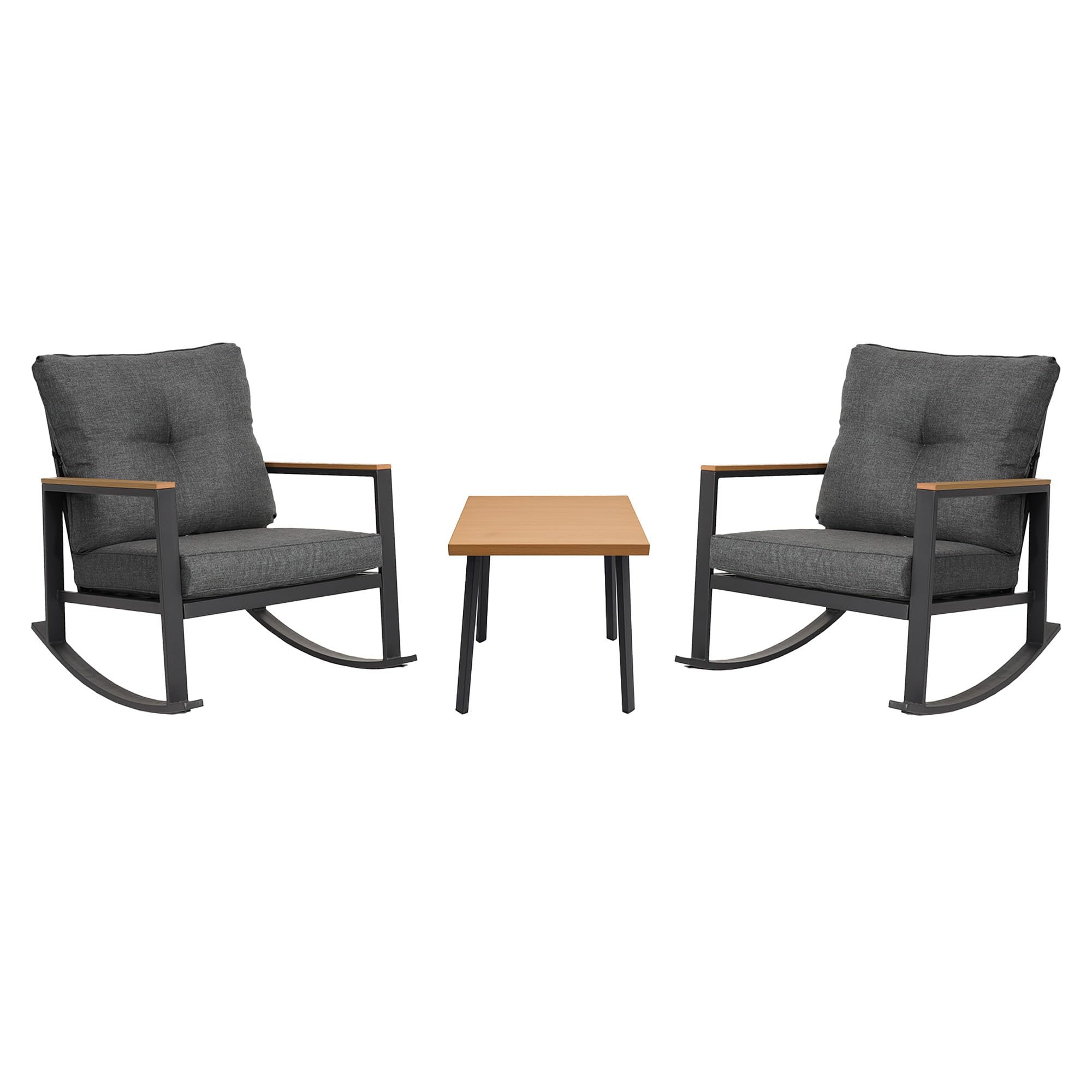 3 Pieces Rocking Bistro Set, Outdoor Patio Furniture Set with Thick Cushions and Coffee