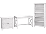 Key West 48W Writing Desk with 2 Drawer Lateral File Cabinet and 5 Shelf Bookcase