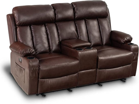 Power Loveseat Recliner, Electric Reclining Loveseat Sofa with Heat and Vibration, Cup