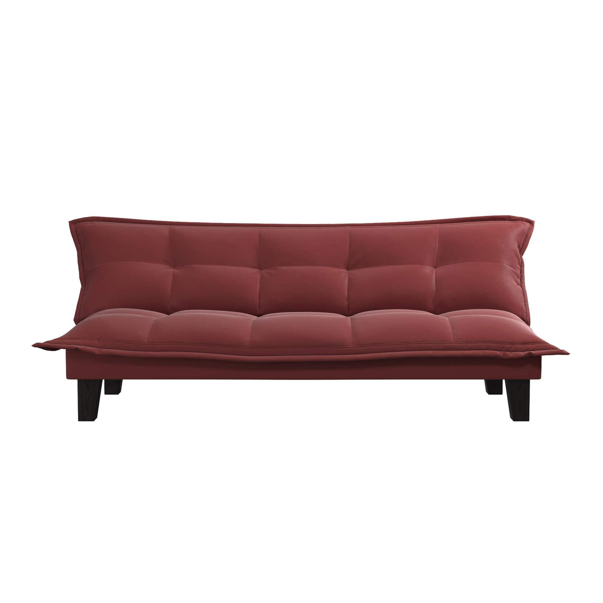 Lodge Convertible Futon Couch Bed with Microfiber Upholstery and Wood Legs, Red