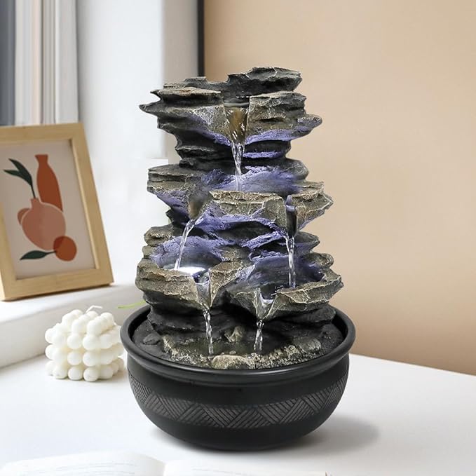 Spinning Orb Rock Cascading Tabletop Fountain, Zen Meditation Indoor Waterfall Feature