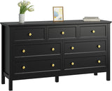 White Dresser for Bedroom, 9 Drawer Dresser with Wide Drawers and Gold Metal Handles