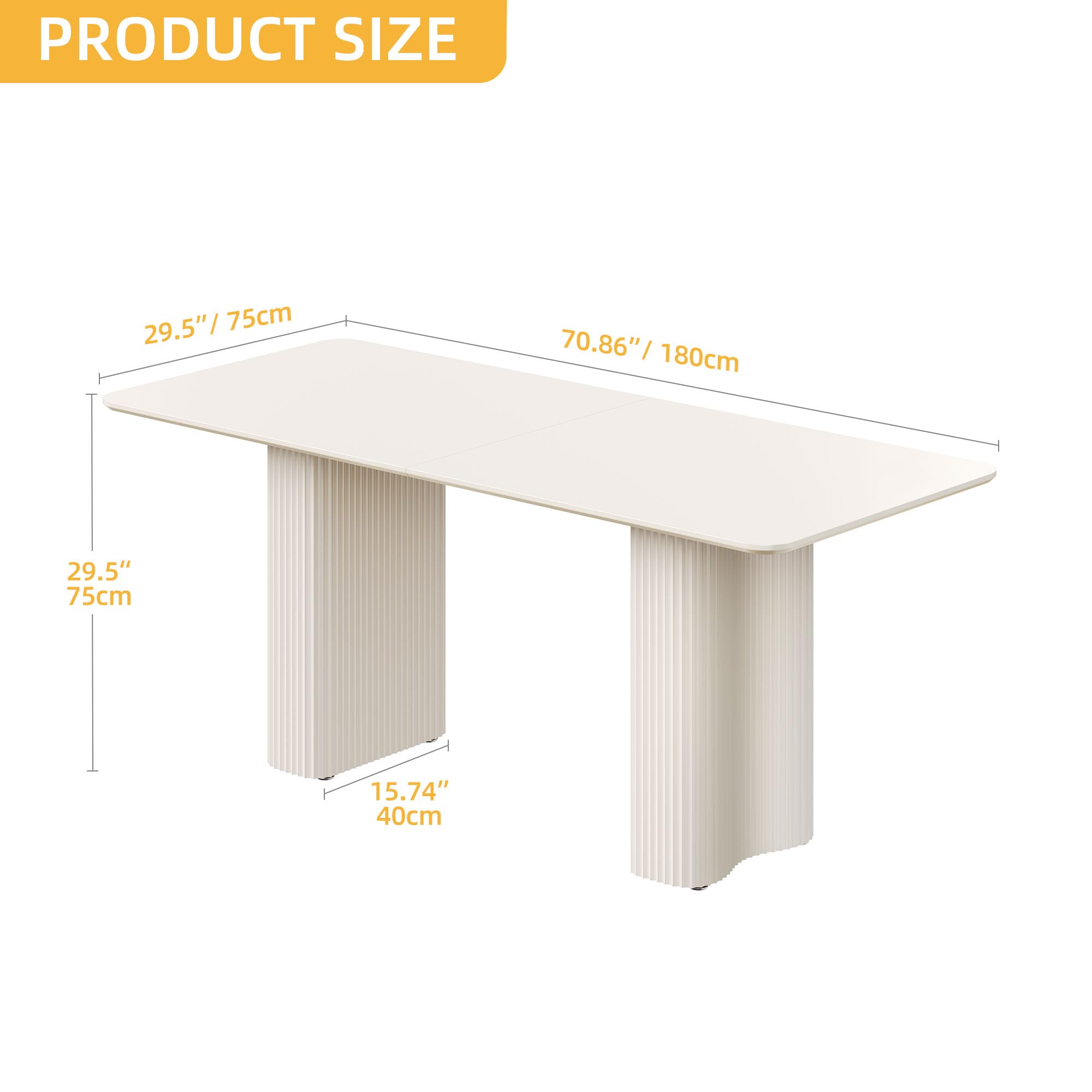 70.8" Modern Rectangular Dining Table for 6-8 People - White