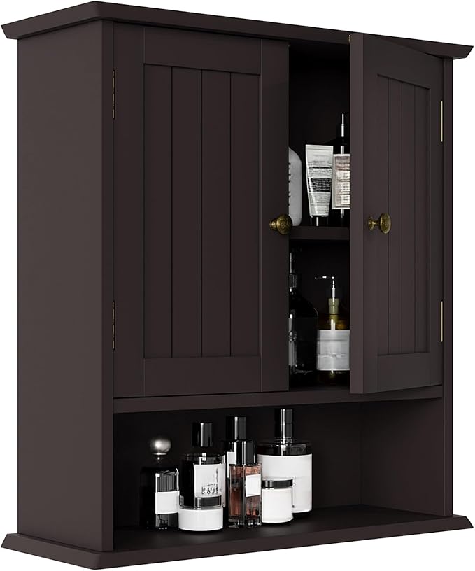 White Bathroom Cabinet Wall Mounted with Towels Bar, Bathroom Medicine Cabinet