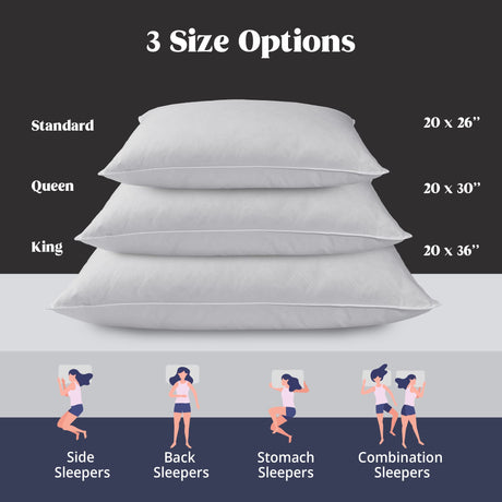 Soft Bed Pillows for Sleeping, Goose Feather Down Pillows Hotel Collection Standard Size