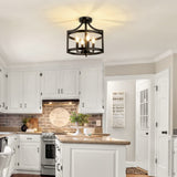 4-Light Farmhouse Chandelier - Black Semi Flush Mount Ceiling Light