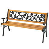 Outdoor Bench, 3-Person Park Bench with Slatted Seat, Curved Armrests, Floral Pattern