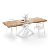 Emma 63(94,5) x35,4 in Extendable Table, Rustic Oak with White Crossed Legs