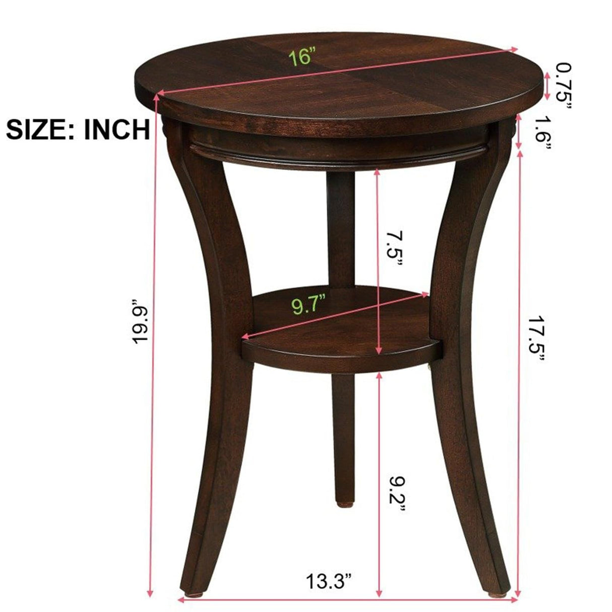 Round Solid Wood Coffee Table Side End Accent Table for Living Room Bedroom Office