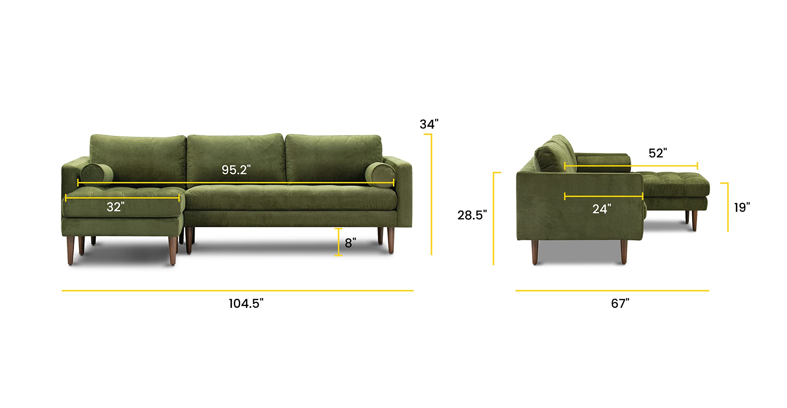 Napa Left-Facing Sectional Sofa, Distressed Green Velvet