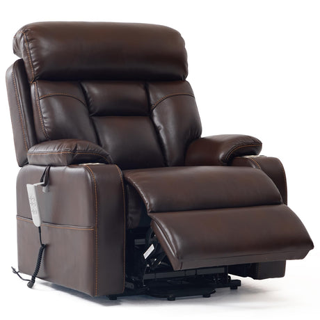 9191 Three Motors Adjustable Lumbar Support Lift Recliners Chairs Power Lift Chair for Elderly with Cup Holder Electric Lift Sofa with Side Pocket (Brown Faux Leather)