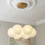 7-Lights Milk Glass Bubble Chandeliers Lighting, Modern Nordic Large Globe Chandelier