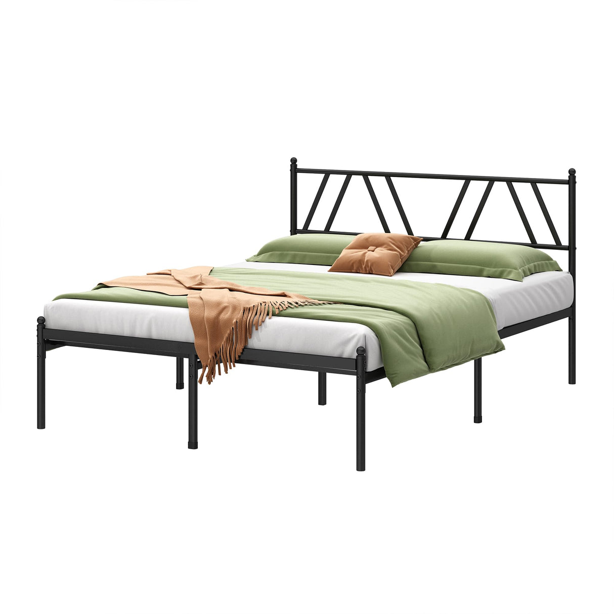 14-Inch Metal Platform Bed Frame with Headboard - Queen Size
