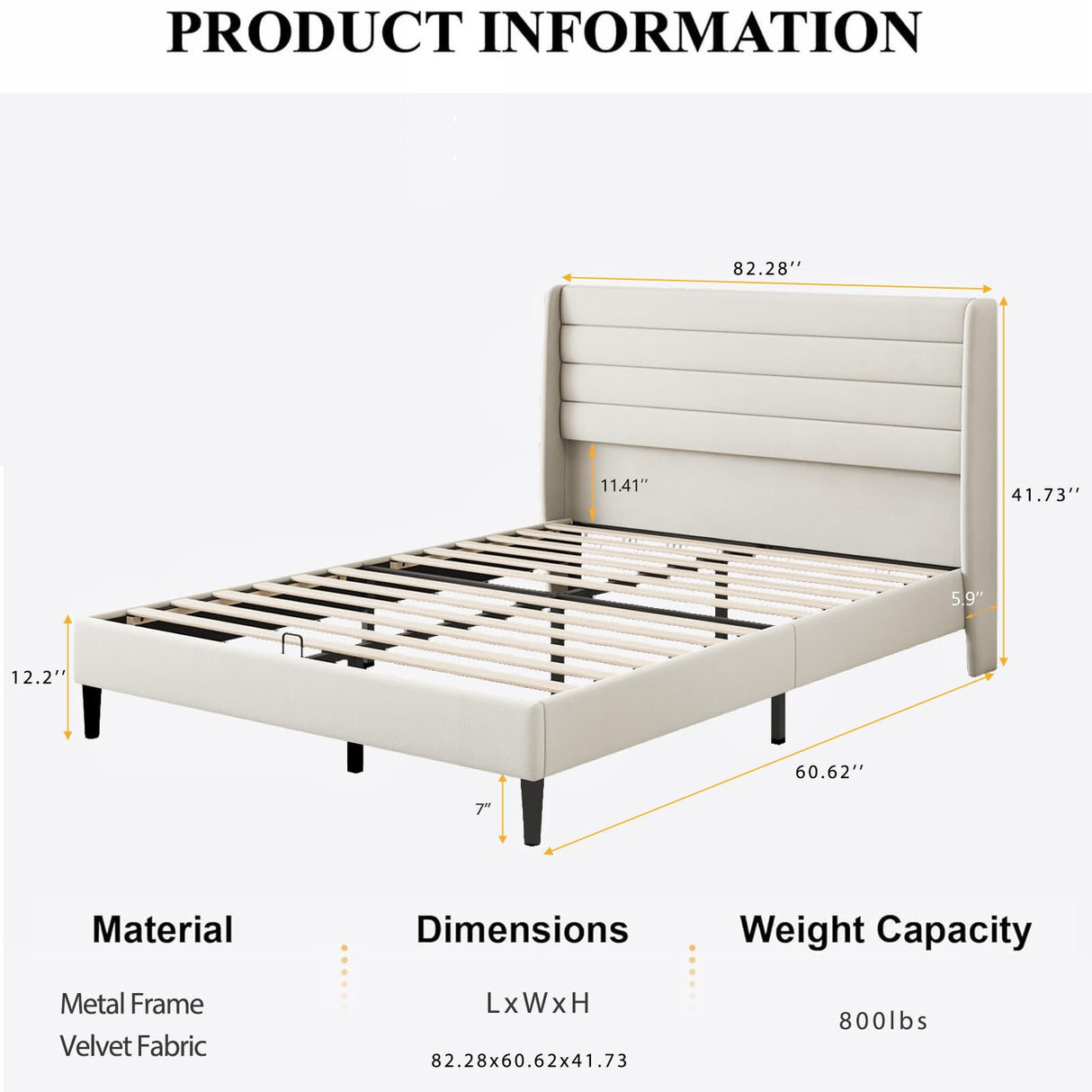 Queen Upholstered Bed Frame with Velvet Headboard