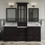 85" Espresso Double Vanity with 1.5" Edge Pure White Quartz Countertop & Backsplash