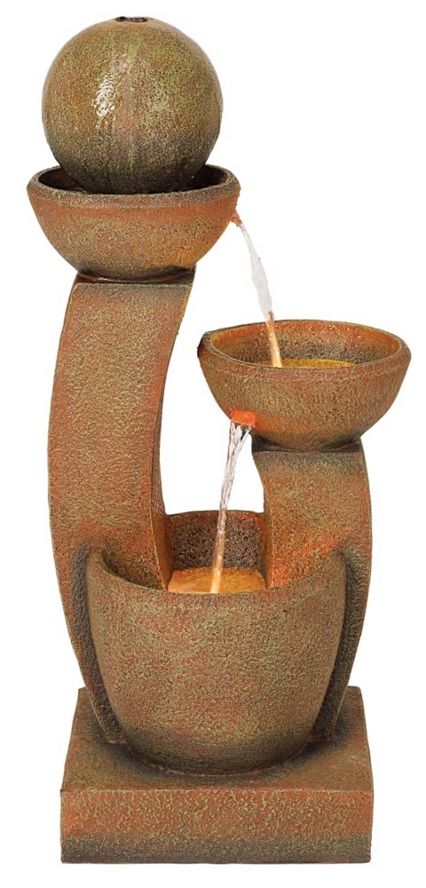 Curved Columns Modern Zen Outdoor Floor Water Fountain 31" High with LED Light