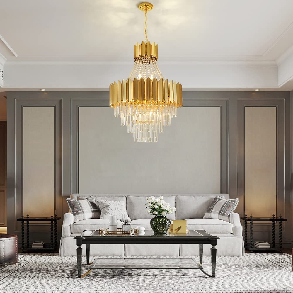 Modern Crystal Chandelier, Luxury Gold Crystal Hanging Ceiling Light Contemporary