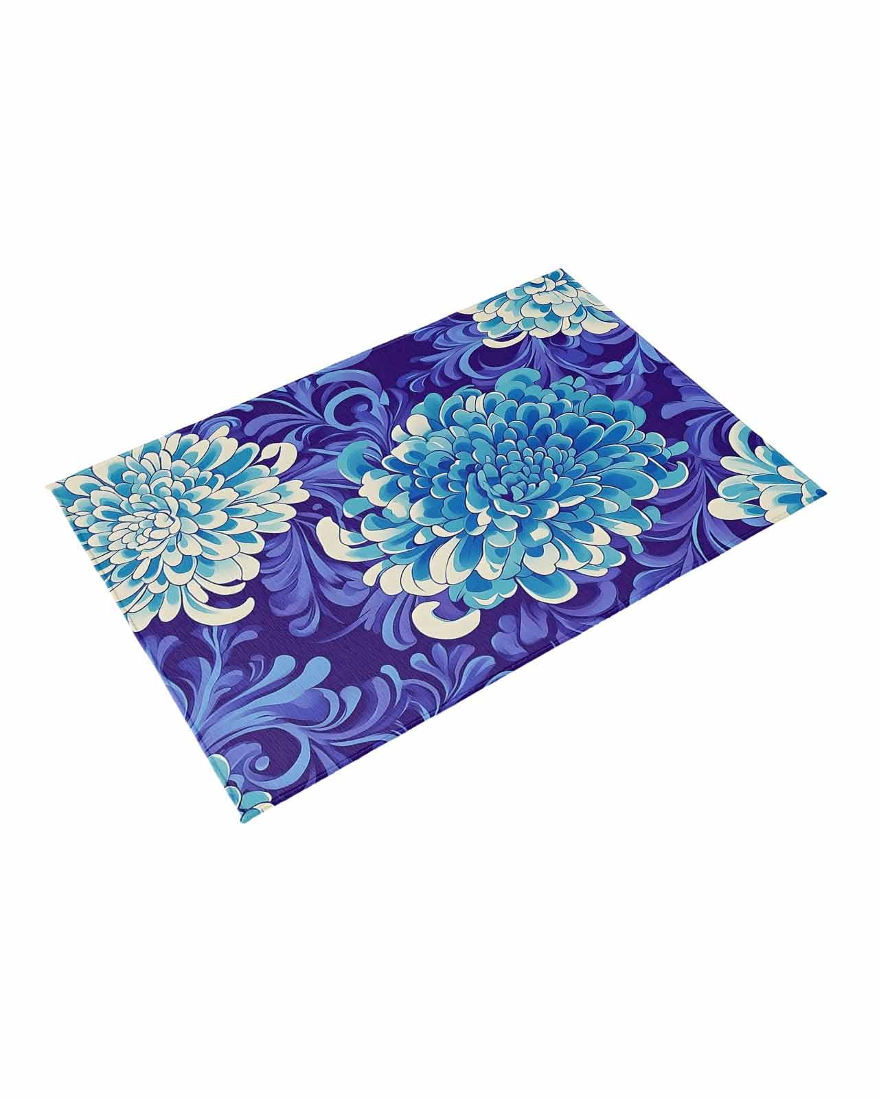 Outdoor Rug 5x8 ft Blue Flowers Outdoor Large Area Rug Non Slip Rubber Purple Painting