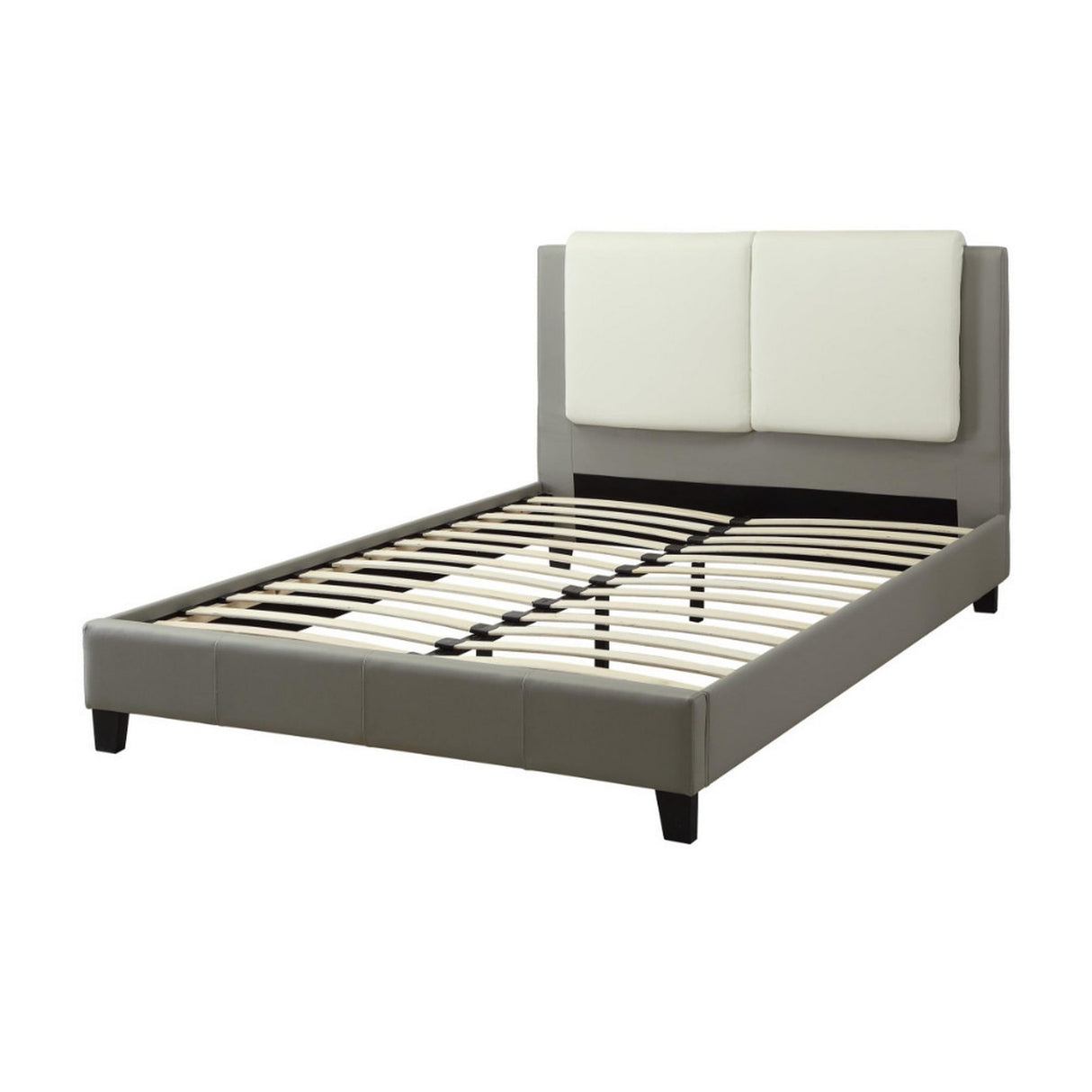 Elegant Wooden Bed, White/Grey