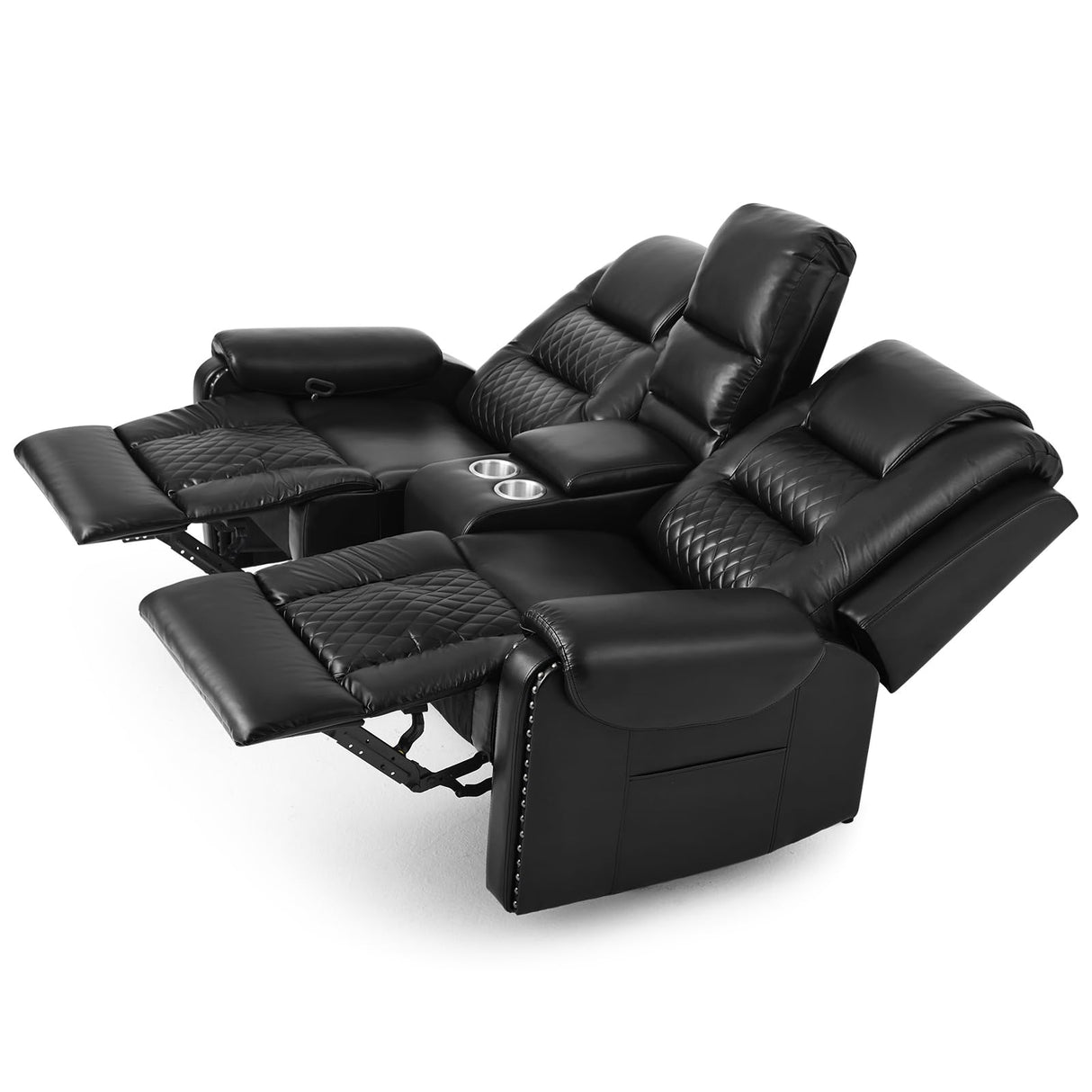 Recliner Loveseat with Storage Console Lumbar Heating, PU Leather Reclining Sofa Chairs,