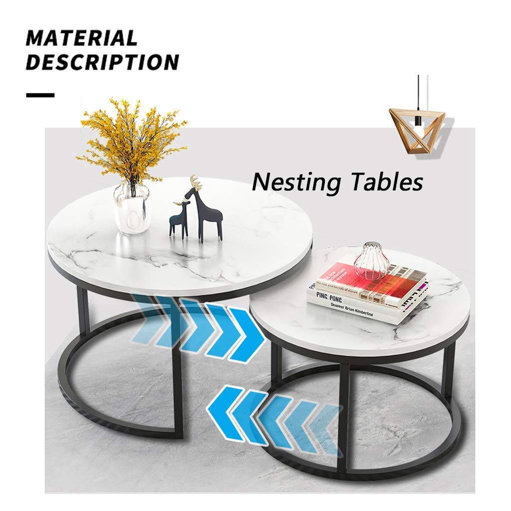 Nest of 2 Tables, MDF Round Side Sofa Table Small Coffee Tea Table for Living Room