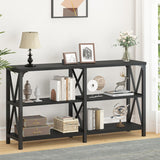 Black Console Table, Modern Entryway Table with 3 Tier Storage Shelves, Industrial Sofa Table Behind Couch for Living Room,