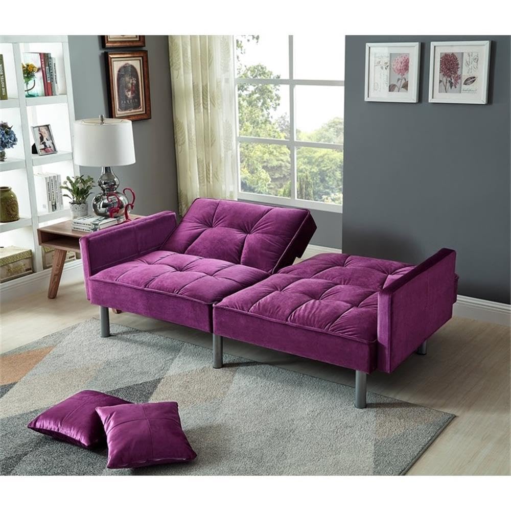 75.6" Convertible Modern Wood & Velvet Fabric Sofa Bed in Purple