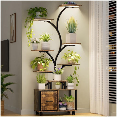 Plant Stand Indoor with Grow Light, 9 Tiered Indoor Plant Shelf with Wheels