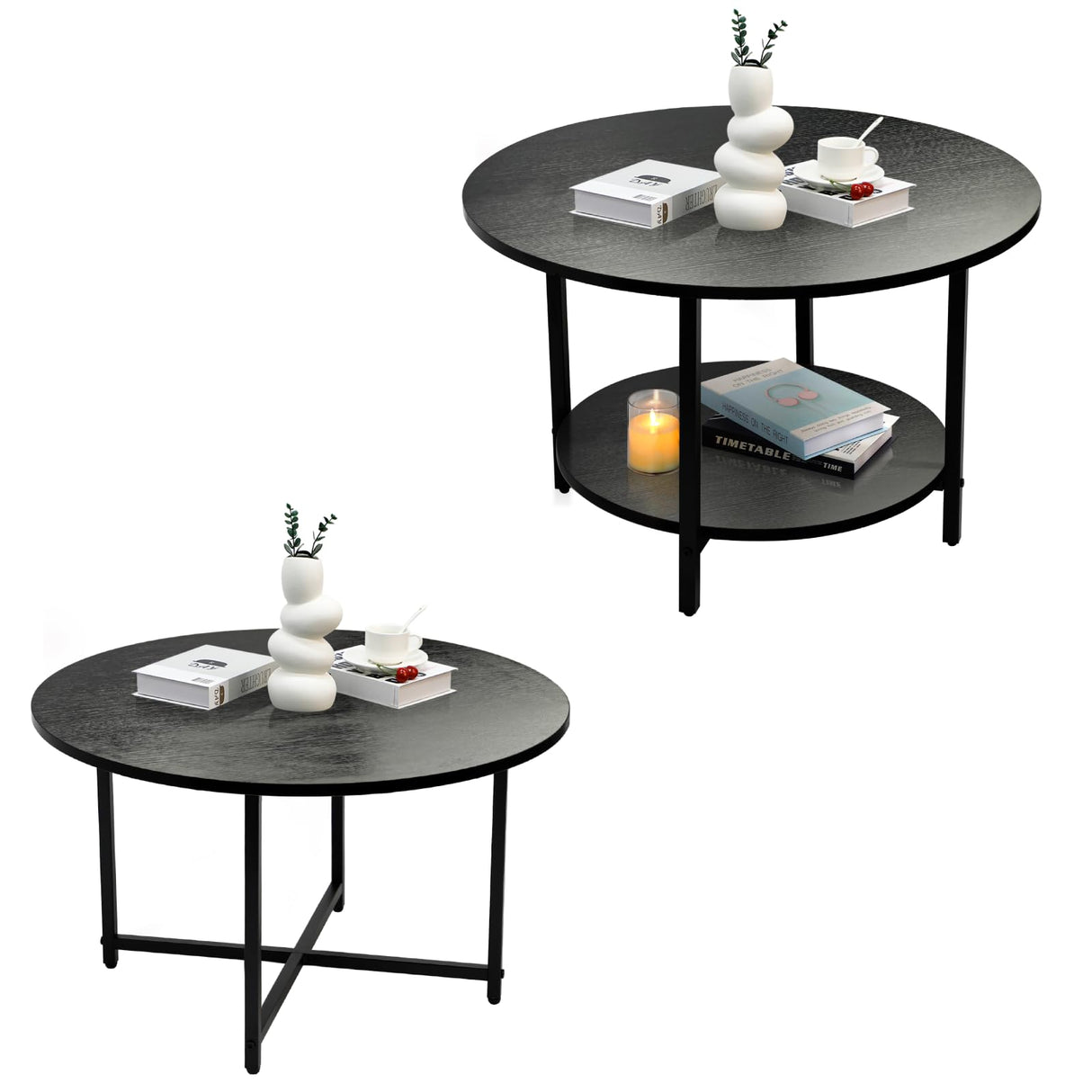 Coffee Table Set of 2, Combination of Single and Double Layers