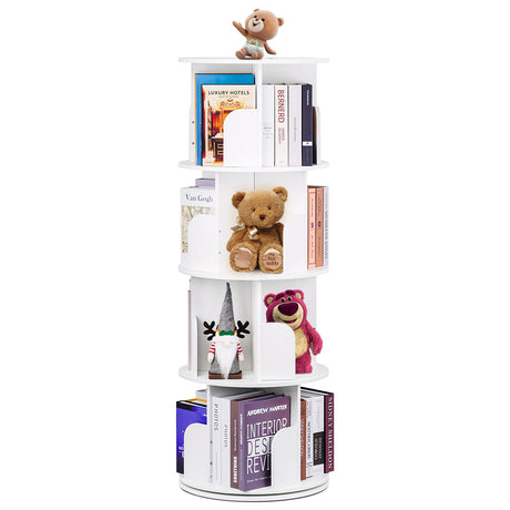 4 Tier Rotating Bookshelf kids, Small Corner Bookshelf for Small Space, 360 Display Floor