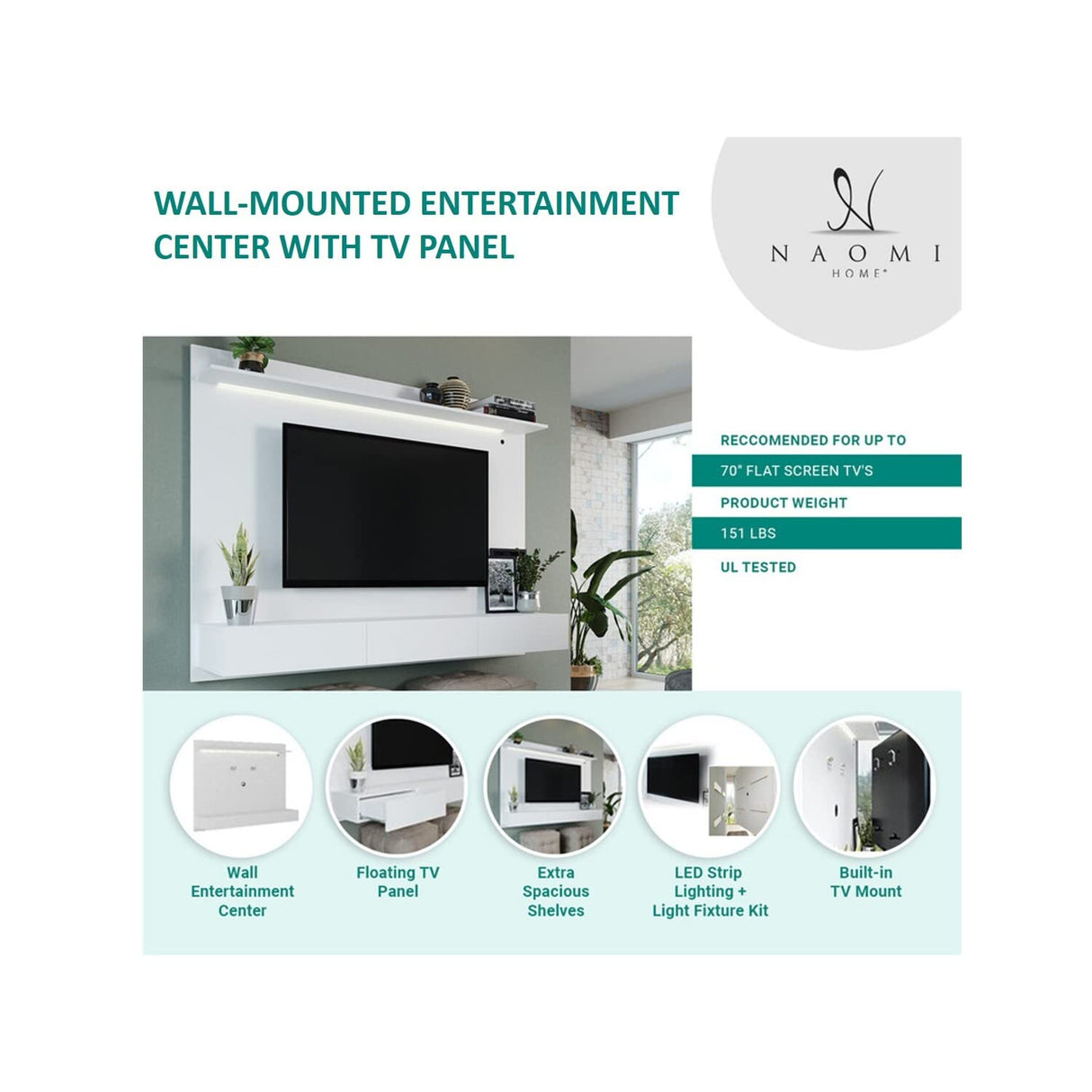 Modern Freestanding Wall Mounted Entertainment Center Floating TV Wall Panel