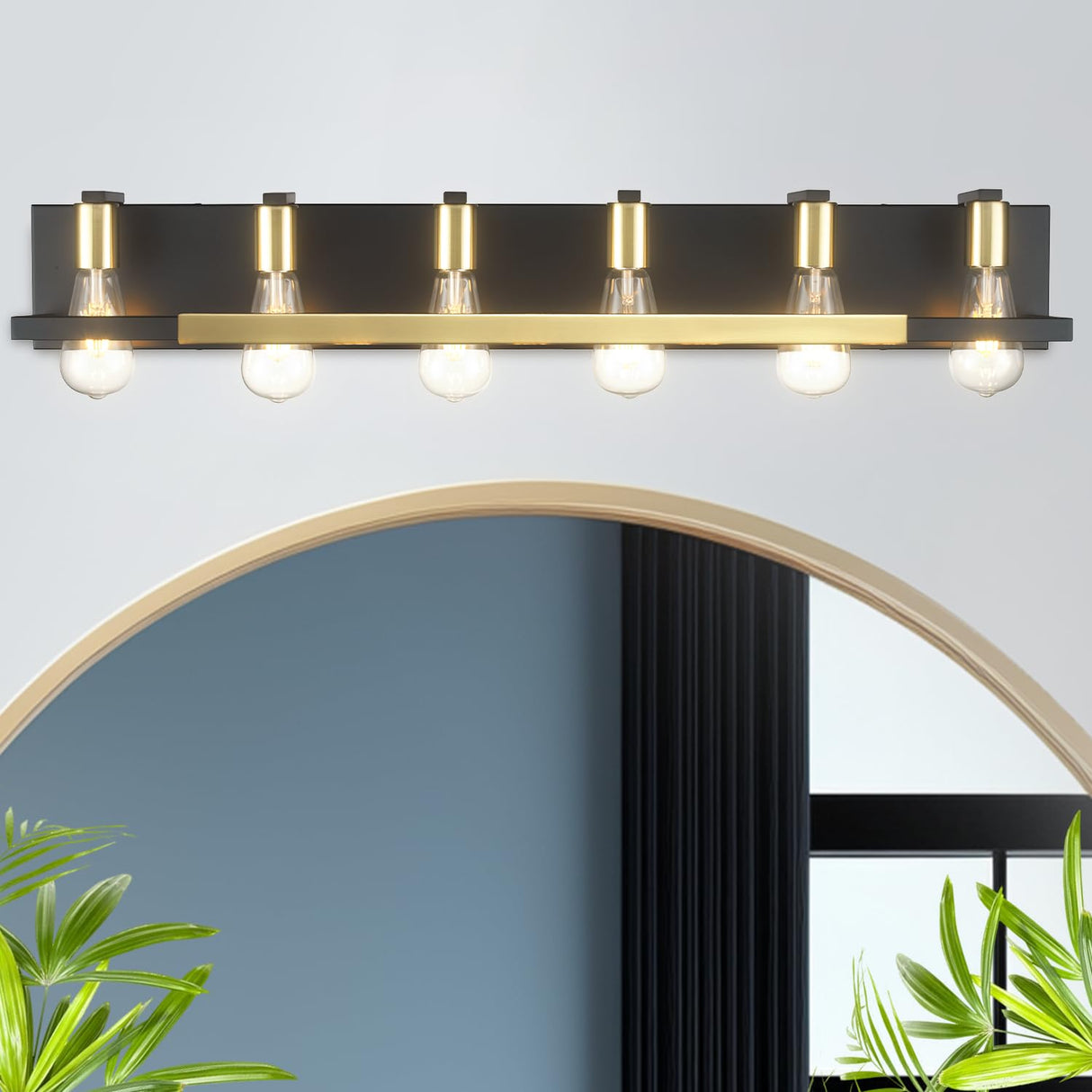 6 Light Bathroom Vanity Light Fixture Over Mirror, Black and Gold Vanity Lighting 6 Bulb