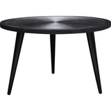 29 Inch Round Coffee Table, Embossed Surface Patterning, Black Wood