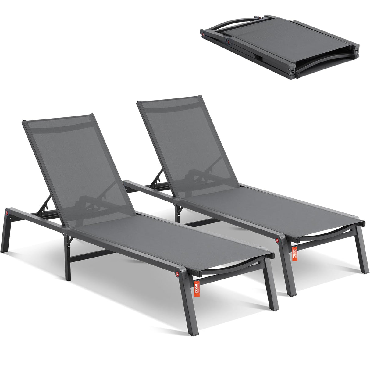 2 Pcs Chaise Lounge Chairs Outdoor, Aluminum Patio Lounge Chairs