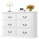 Dresser for Bedroom, White Dresser with 6 Drawers, Rustic 6 Drawer Dresser